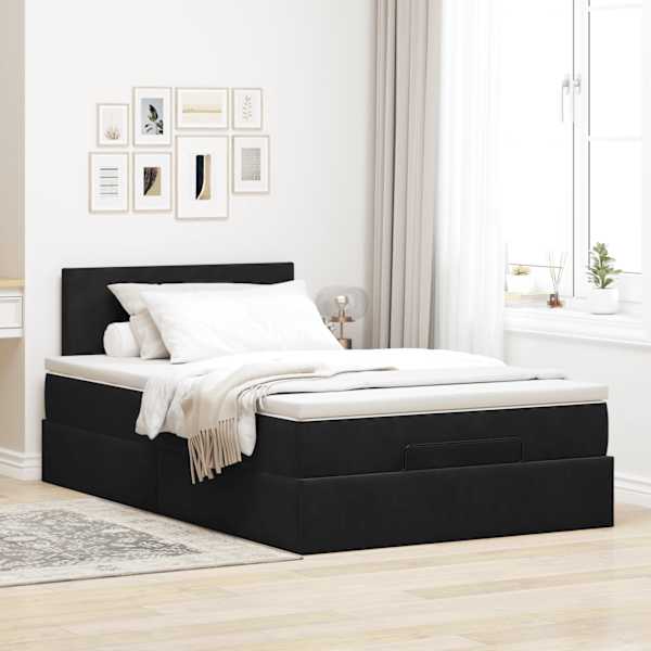 Voodiraam peatsiga koos madratsiga, must, 120 × 200 cm, samet — mudel 3311695