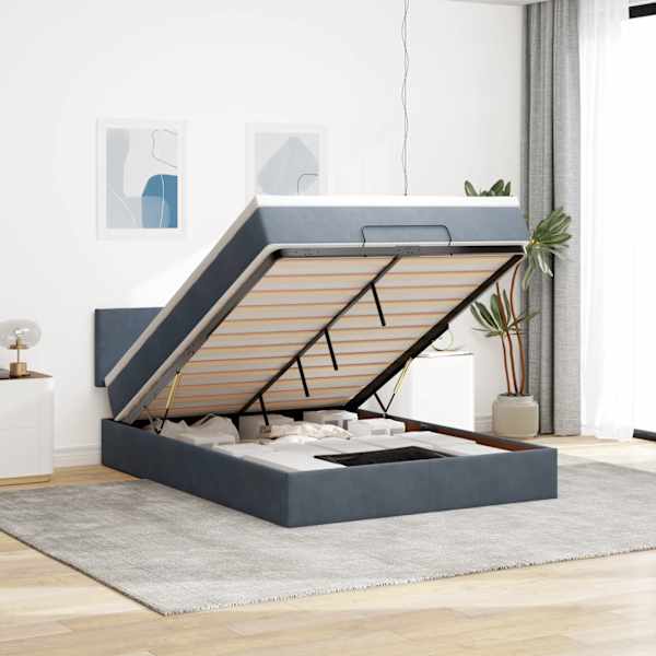 Voodiraam peatsiga koos madratsiga, tumehall, 140 × 190 cm, samet — mudel 3311700