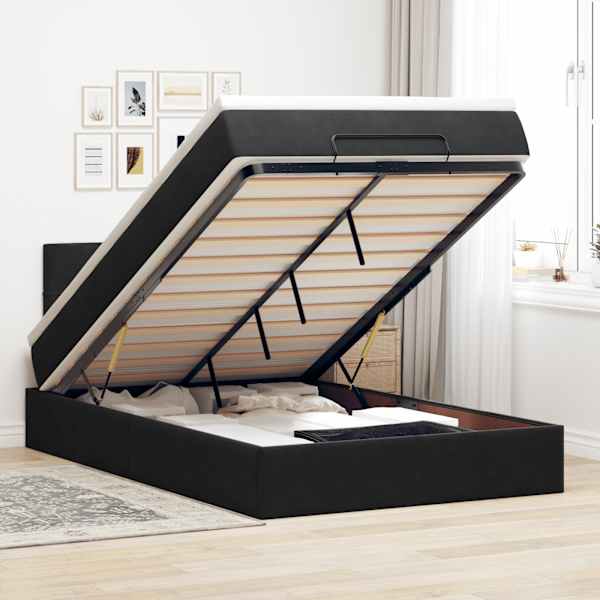 Voodiraam peatsiga koos madratsiga, must, 120 × 190 cm, samet — mudel 3311761