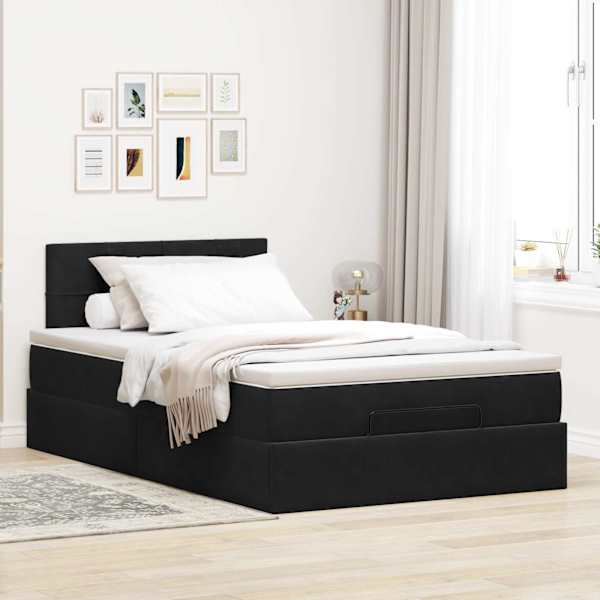 Voodiraam peatsiga koos madratsiga, must, 120 × 200 cm, samet — mudel 3311767