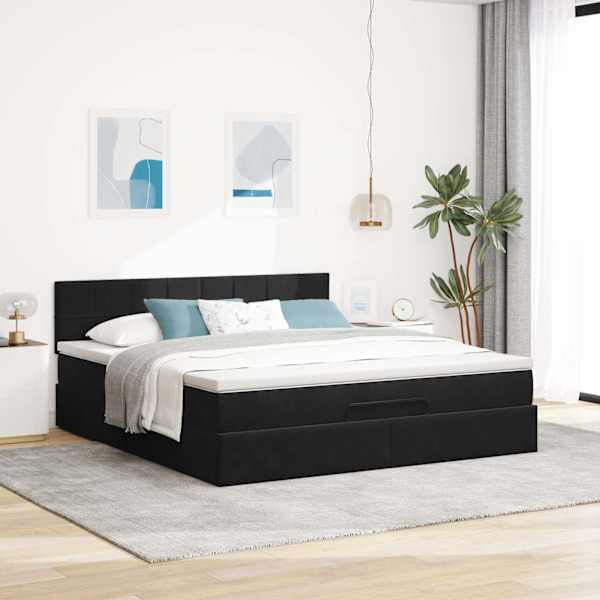 Voodiraam peatsiga koos madratsiga, must, 180 × 200 cm, samet — mudel 3311791