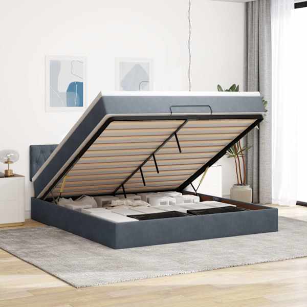 Voodiraam peatsiga koos madratsiga, tumehall, 160 × 200 cm, samet — mudel 3311856