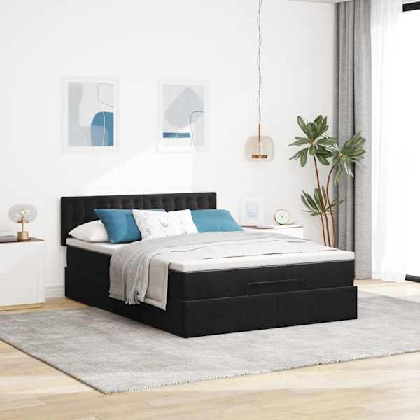 Voodiraam peatsiga koos madratsiga, must, 140 × 200 cm, samet — mudel 3311923