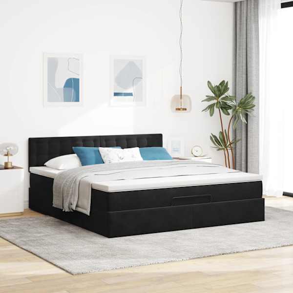Voodiraam peatsiga koos madratsiga, must, 160 × 200 cm, samet — mudel 3311929