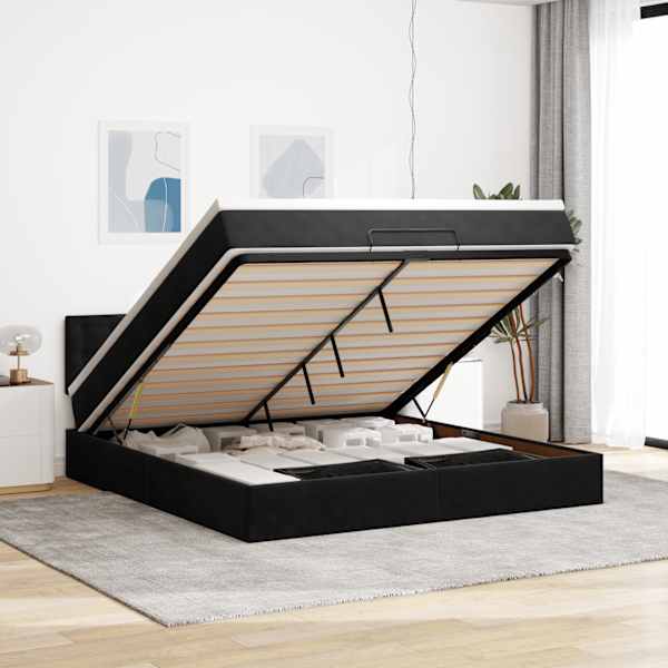 Voodiraam peatsiga koos madratsiga, must, 160 × 200 cm, samet — mudel 3311929
