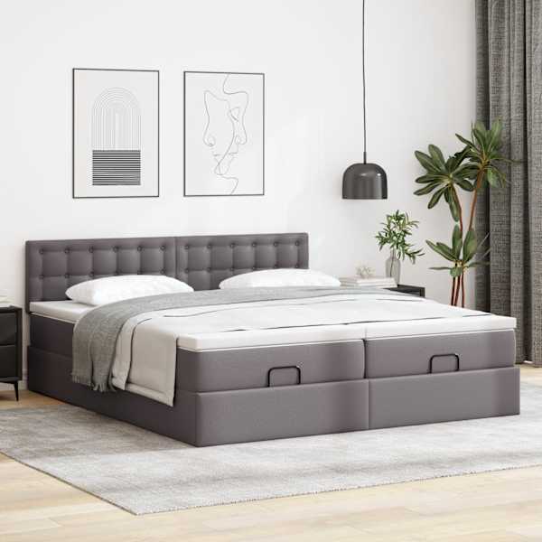 Voodiraam peatsiga koos 2 madratsiga, 2 voodiraami, hall, 180 × 200 cm, kunstnahk — mudel 3311959