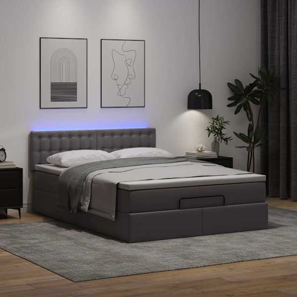 LED-valgustusega voodiraam peatsiga koos madratsiga, hall, 140 × 200 cm, samet — mudel 3312160
