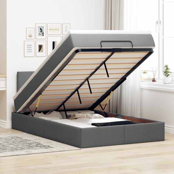 LED-valgustusega voodiraam peatsiga koos madratsiga, tumehall, 120 × 190 cm, kangas — mudel 3312209