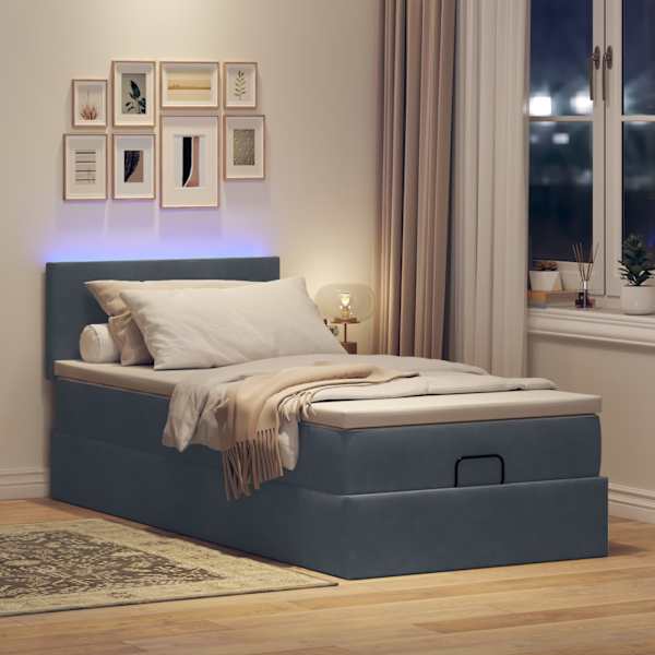 Voodiraam koos madratsi ja LED-valgustusega, tumehall, 80 × 200 cm, samet