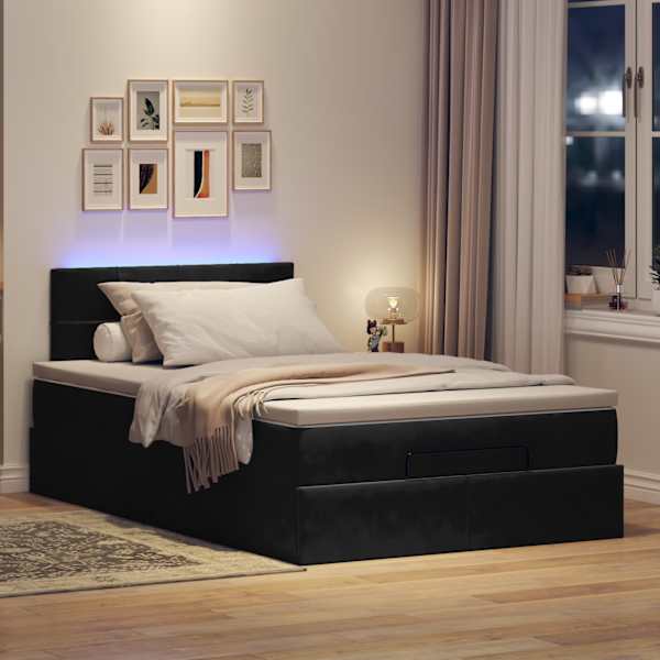 LED-valgustusega voodiraam peatsiga koos madratsiga, must, 120 × 190 cm, samet — mudel 3312610