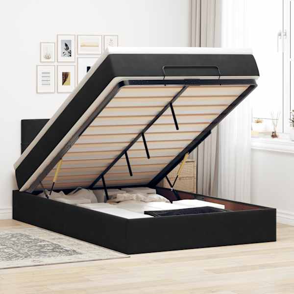 LED-valgustusega voodiraam peatsiga koos madratsiga, must, 120 × 200 cm, samet — mudel 3312616