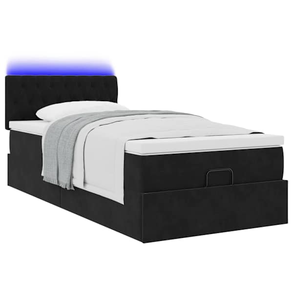 LED-valgustusega voodiraam peatsiga koos madratsiga, must, 80 × 200 cm, samet