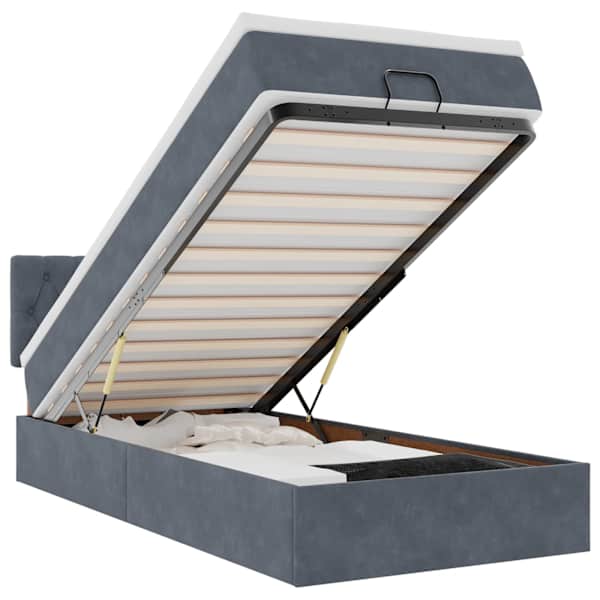 LED-valgustusega voodiraam peatsiga koos madratsiga, tumehall, 90 × 190 cm, samet — mudel 3312663
