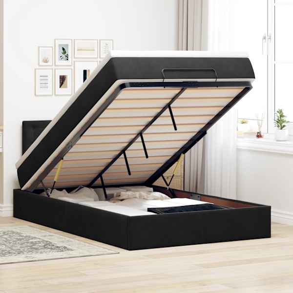 LED-valgustusega voodiraam peatsiga koos madratsiga, must, 120 × 200 cm, samet — mudel 3312760
