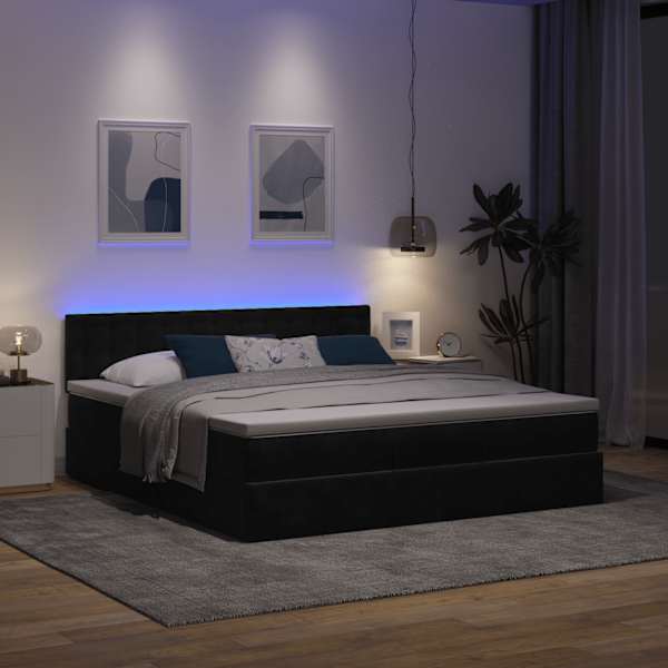 LED-valgustusega voodiraam peatsiga koos madratsiga, must, 160 × 200 cm, samet — mudel 3312778