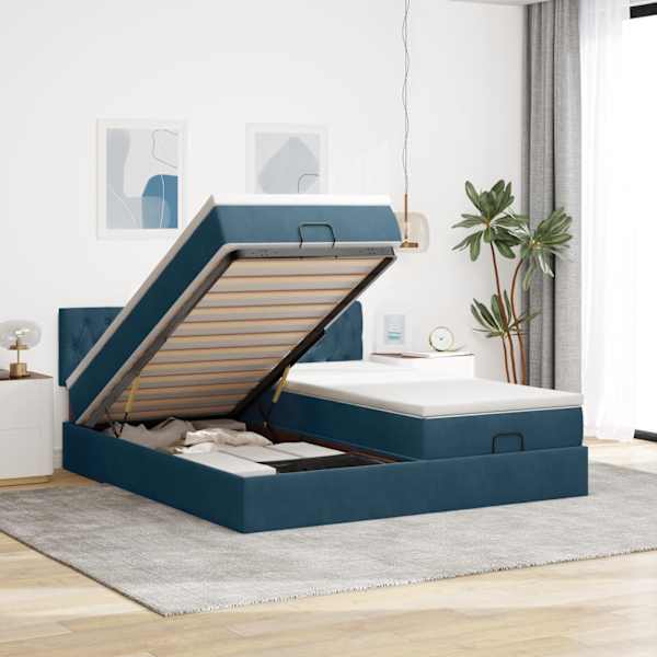 Voodiraam, tumesinine, 160 × 200 cm, samet