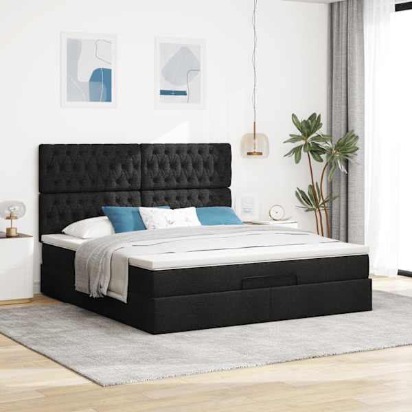 Voodiraam peatsiga koos madratsiga, must, 180 × 200 cm, kangas — mudel 3313260