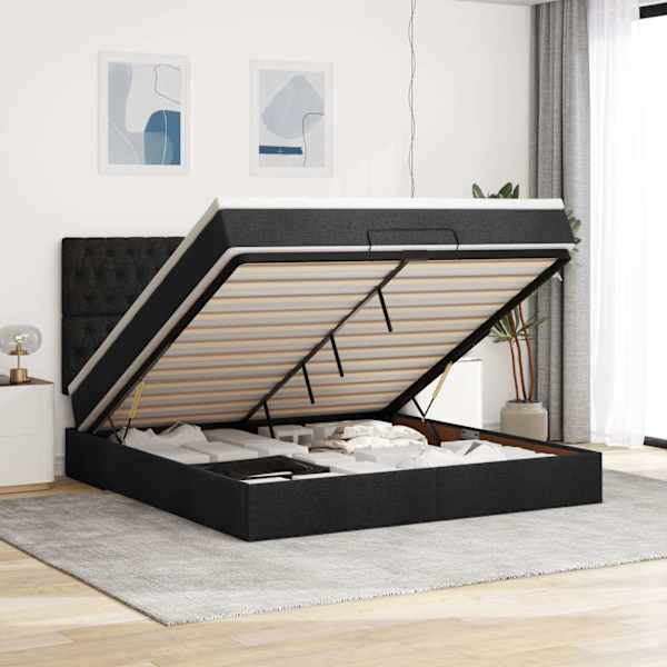 Voodiraam peatsiga koos madratsiga, must, 180 × 200 cm, kangas — mudel 3313260
