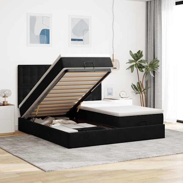 Panipaigaga voodiraam, must, 160 × 200 cm, samet