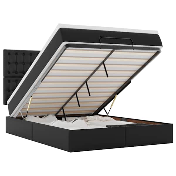 LED-valgustusega voodiraam peatsiga koos madratsiga, must, 140 × 190 cm — mudel 3313850
