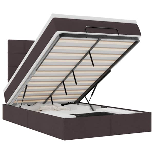 LED-valgustusega voodiraam peatsiga koos madratsiga, tumepruun, 120 × 190 cm, kangas — mudel 3313992