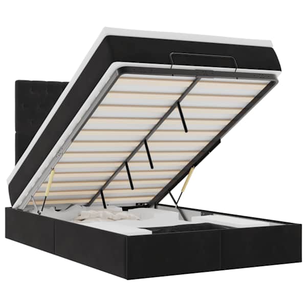 LED-valgustusega voodiraam peatsiga koos madratsiga, must, 120 × 190 cm, samet — mudel 3314380