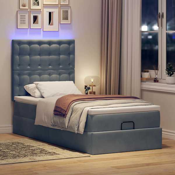 Voodiraam koos madratsi ja LED-valgustusega, tumehall, 80 × 200 cm, samet