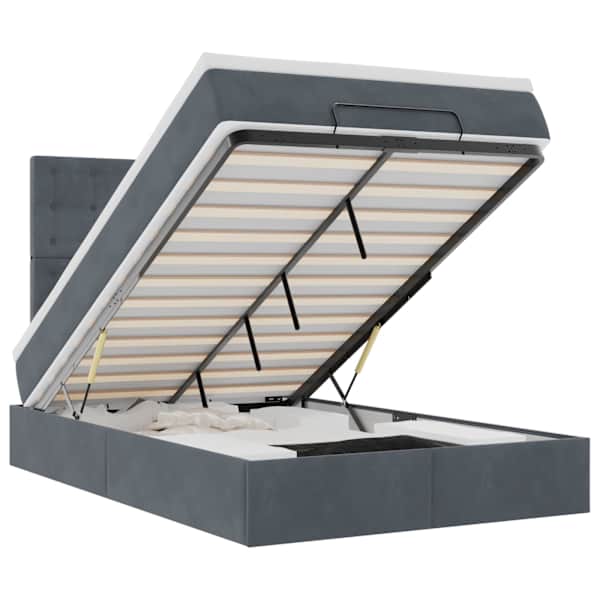 LED-valgustusega voodiraam peatsiga koos madratsiga, tumehall, 120 × 190 cm, samet — mudel 3314451