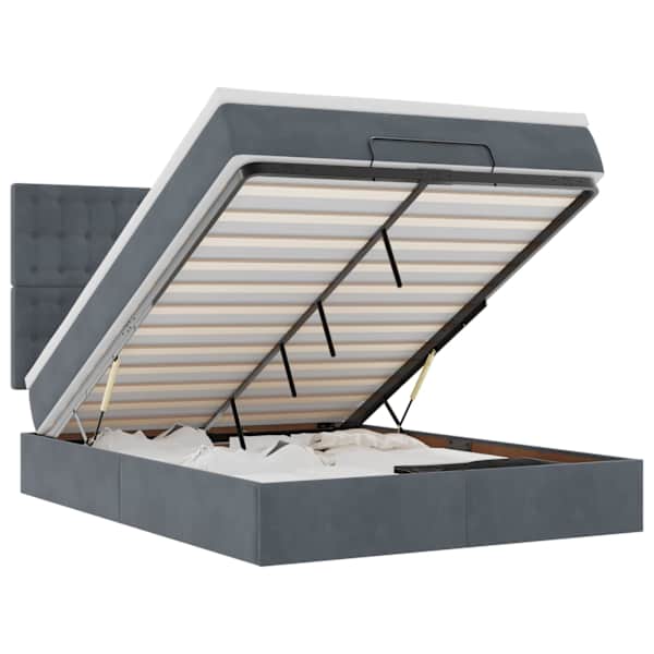 LED-valgustusega voodiraam peatsiga koos madratsiga, tumehall, 140 × 190 cm, samet — mudel 3314463