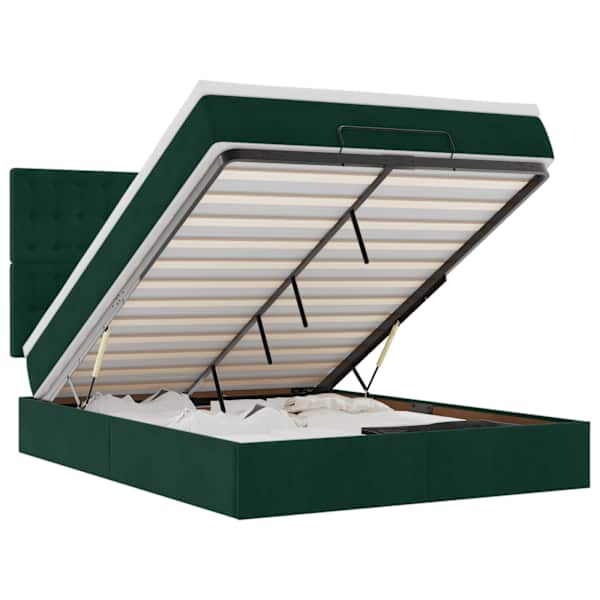 LED-valgustusega voodiraam peatsiga koos madratsiga, tumeroheline, 140 × 190 cm, samet — mudel 3314465
