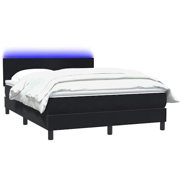 LED-valgustusega kontinentaalvoodi koos madratsiga, must, 160 × 210 cm, samet