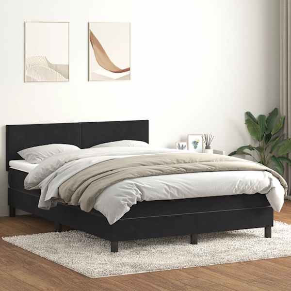 LED-valgustusega kontinentaalvoodi koos madratsiga, must, 160 × 210 cm, samet