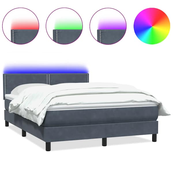 LED-valgustusega kontinentaalvoodi koos madratsiga, tumehall, 160 × 210 cm, samet