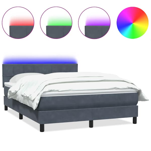 LED-valgustusega kontinentaalvoodi koos madratsiga, tumehall, 160 × 210 cm, samet — mudel 3316888