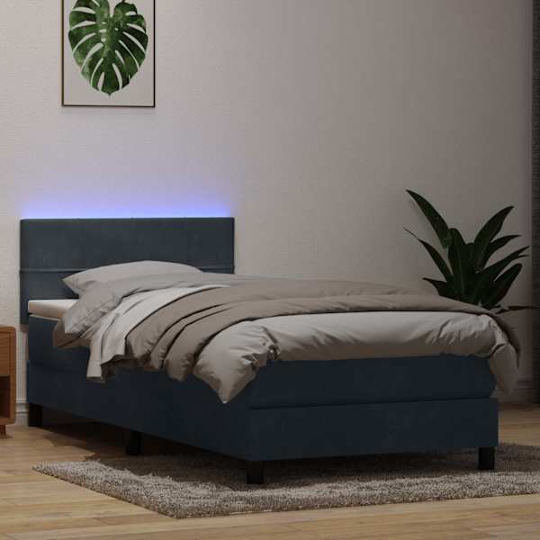 LED-valgustusega kontinentaalvoodi koos madratsiga, tumehall, 80 × 220 cm, samet — mudel 3316906