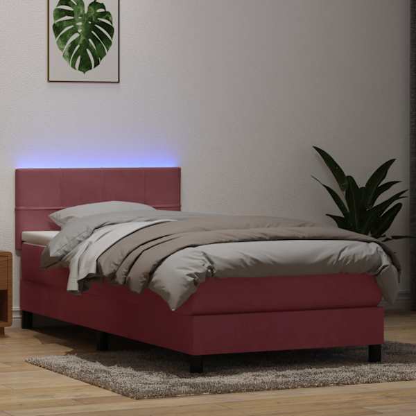 LED-valgustusega kontinentaalvoodi koos madratsiga, roosa, 80 × 220 cm, samet — mudel 3316910