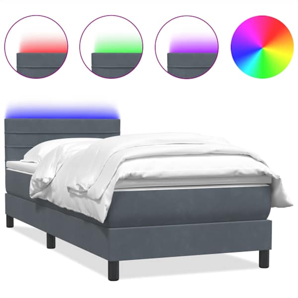 LED-valgustusega kontinentaalvoodi koos madratsiga, tumehall, 80 × 210 cm, samet