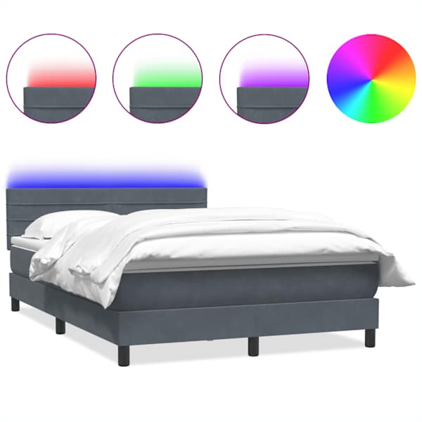 LED-valgustusega kontinentaalvoodi koos madratsiga, tumehall, 160 × 210 cm, samet — mudel 3316984