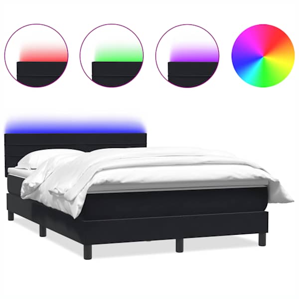 LED-valgustusega kontinentaalvoodi koos madratsiga, must, 160 × 210 cm, samet