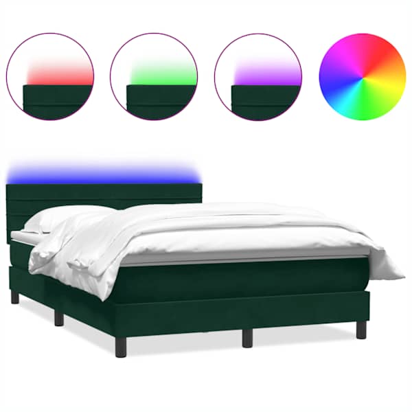 LED-valgustusega kontinentaalvoodi koos madratsiga, tumeroheline, 160 × 220 cm, samet — mudel 3317034
