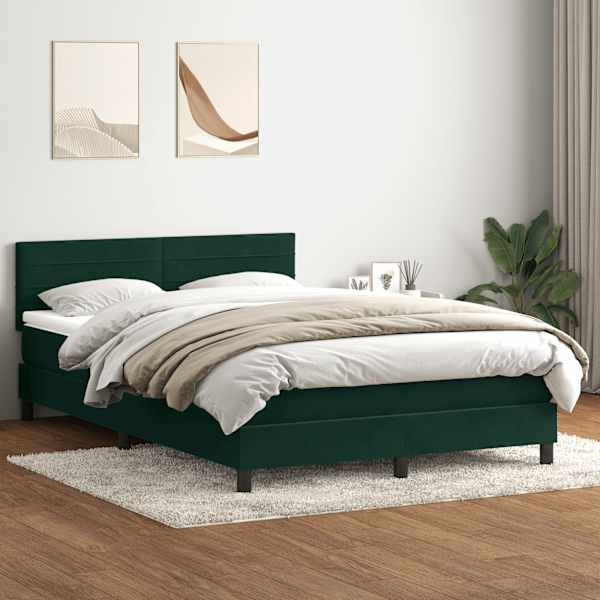 LED-valgustusega kontinentaalvoodi koos madratsiga, tumeroheline, 160 × 220 cm, samet — mudel 3317034