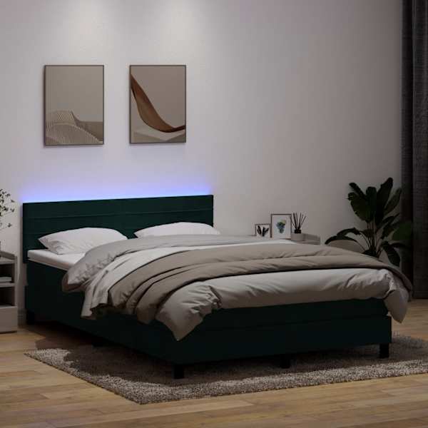 LED-valgustusega kontinentaalvoodi koos madratsiga, tumeroheline, 160 × 220 cm, samet — mudel 3317034