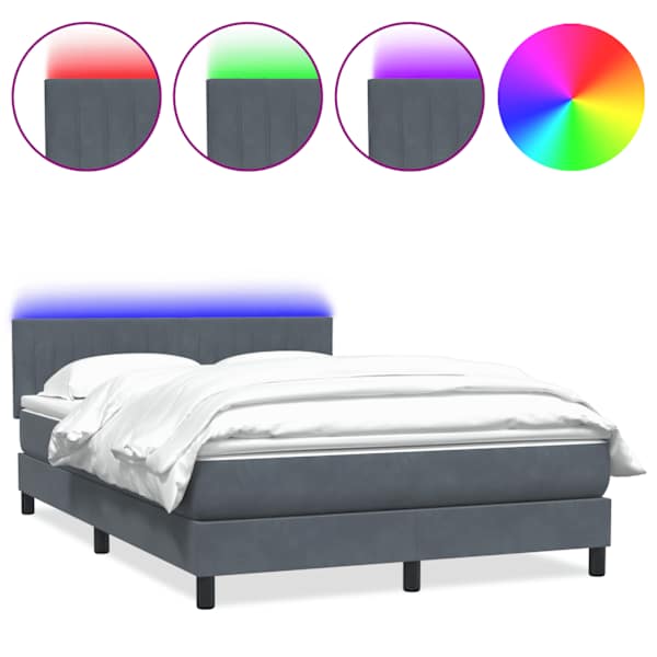 LED-valgustusega kontinentaalvoodi koos madratsiga, tumehall, 160 × 210 cm, samet — mudel 3317080
