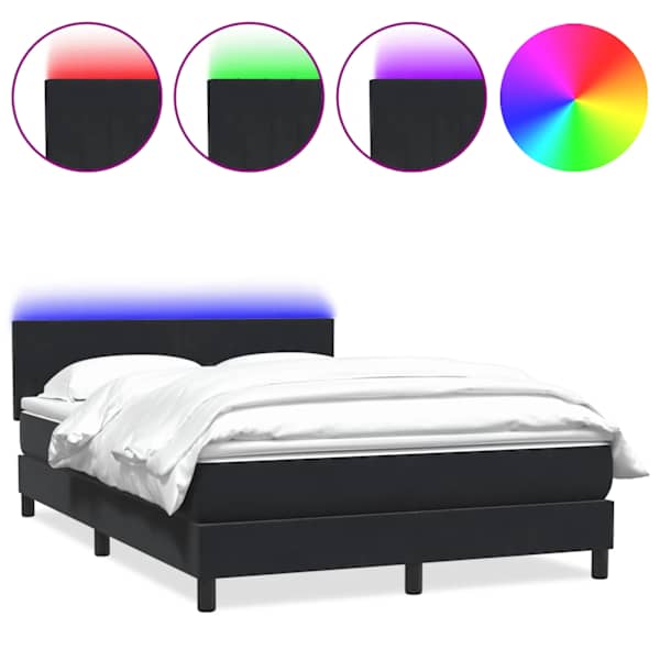 LED-valgustusega kontinentaalvoodi koos madratsiga, must, 160 × 210 cm, samet