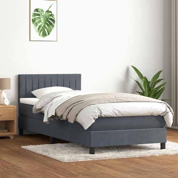 LED-valgustusega kontinentaalvoodi koos madratsiga, tumehall, 80 × 220 cm, samet — mudel 3317098