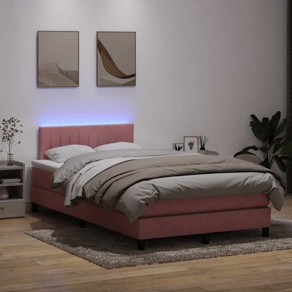 LED-valgustusega kontinentaalvoodi koos madratsiga, roosa, 120 × 220 cm, samet — mudel 3317120