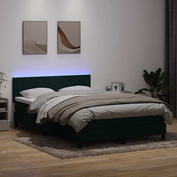 LED-valgustusega kontinentaalvoodi koos madratsiga, tumeroheline, 160 × 220 cm, samet — mudel 3317130