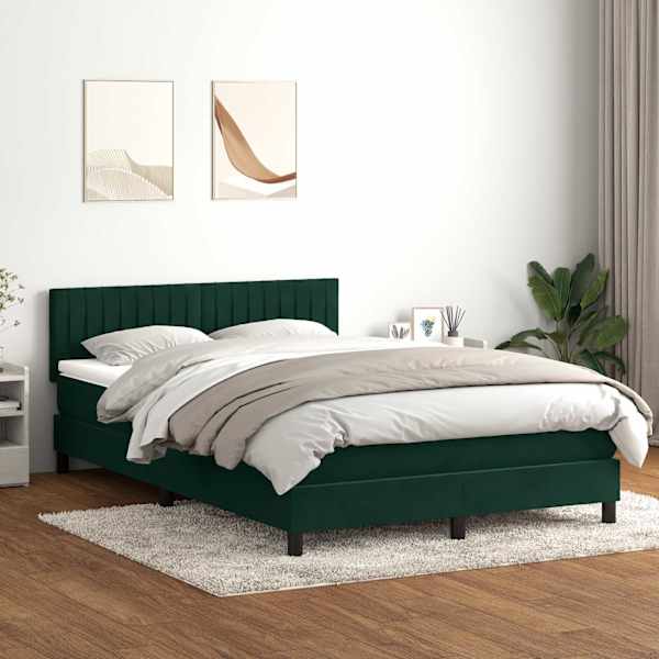 LED-valgustusega kontinentaalvoodi koos madratsiga, tumeroheline, 160 × 220 cm, samet — mudel 3317130