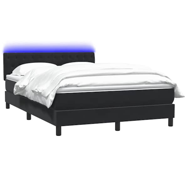 LED-valgustusega kontinentaalvoodi koos madratsiga, must, 160 × 210 cm, samet