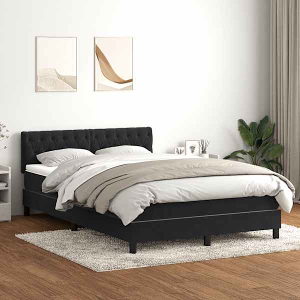 LED-valgustusega kontinentaalvoodi koos madratsiga, must, 160 × 210 cm, samet